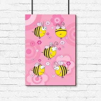 różowy plakat z pszczółkami do pokoju dziewczynki