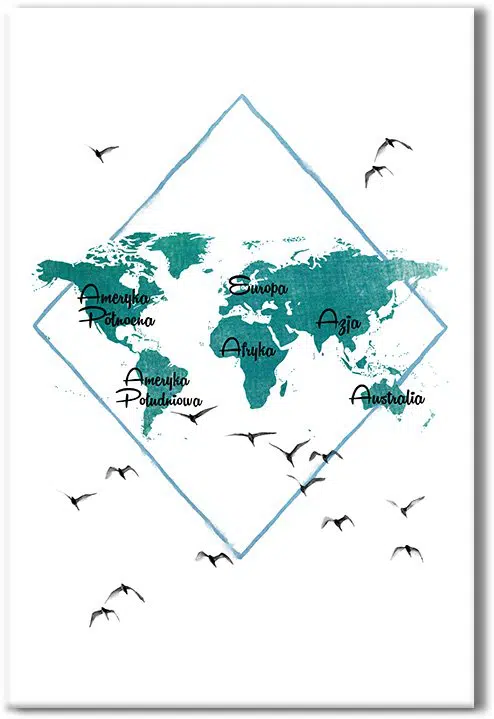 Obraz mapa świata dla dzieci Obraz mapa świata i mewy