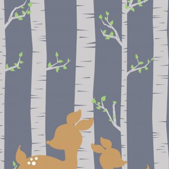 Tapeta do pokoju dziecka z motywem sarenek w brzozowym lesie