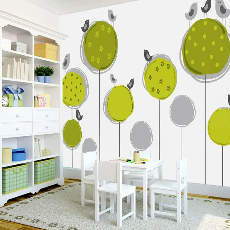 Tapeta zielone drzewko Tapeta z drzewkiem i ptaszkami