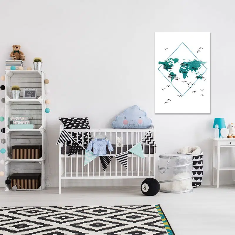 Mapa świata na obrazie Obraz mapa świata i ptaki