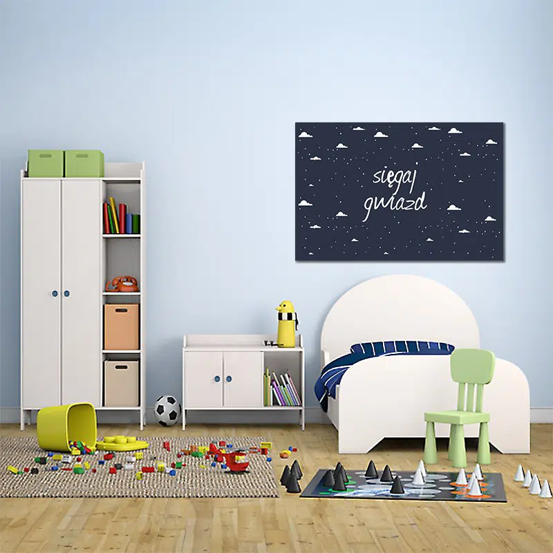 granatowy obraz z napisem sięgaj gwizd obraz w kolorze granatu dla dziecka