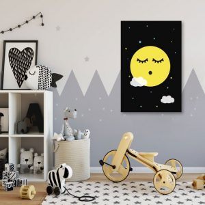 Obraz ze śpiącym księżycem i gwiazdkami do pokoju dziecka