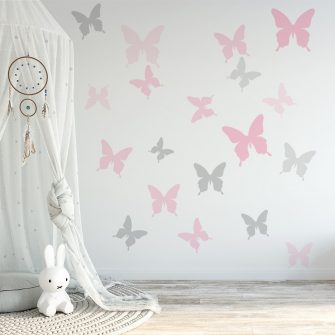 naklejka szare i różowe motyle do pokoju dzieci
