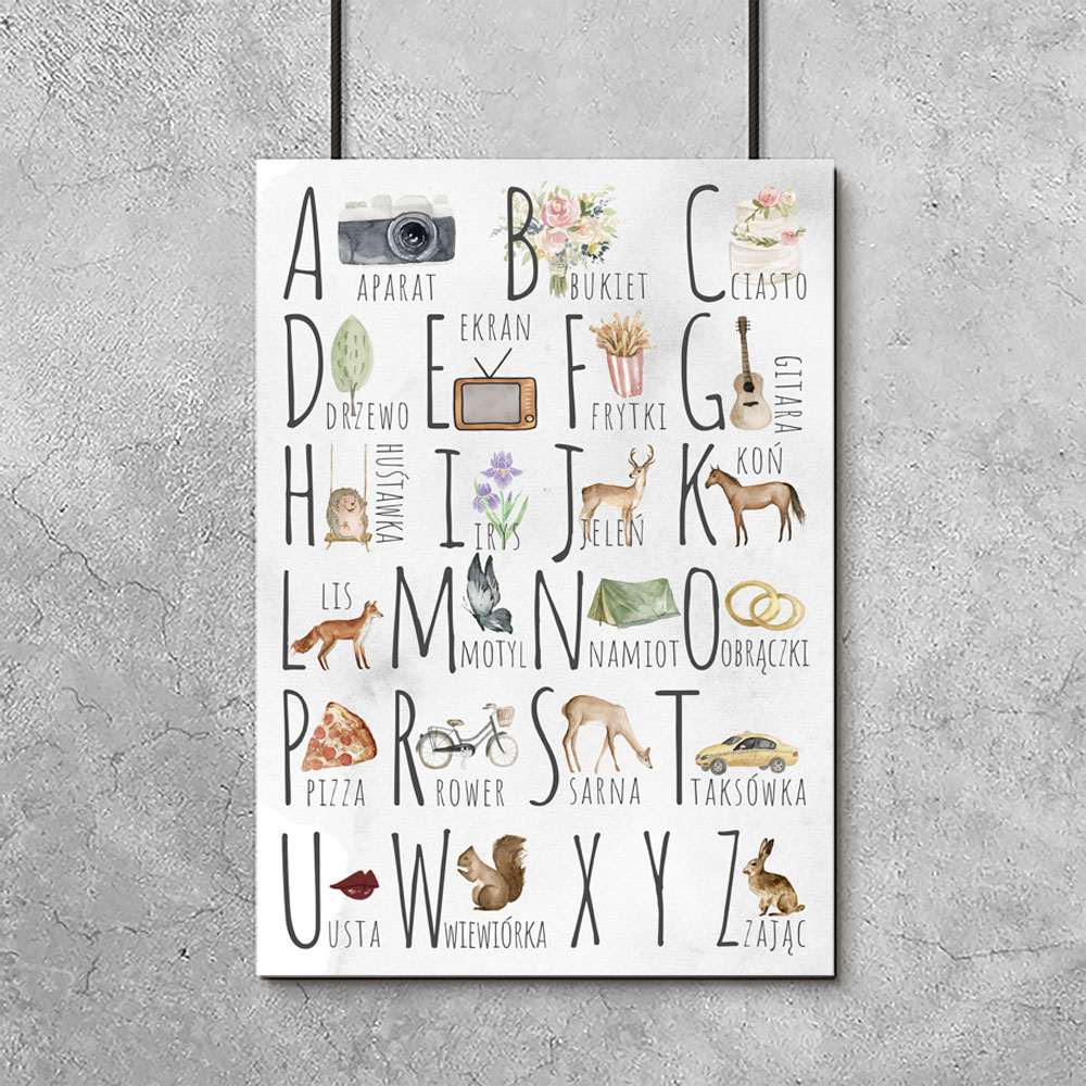 Pomysłowy plakat edukacyjny do pokoju dziecka alfabetu