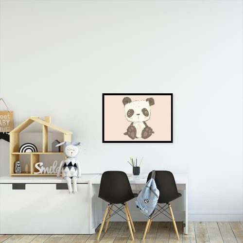 Plakat panda na różowym tle