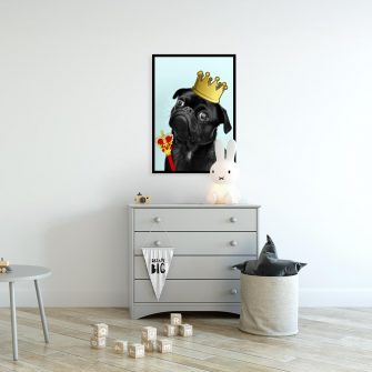plakat zabawny pies nad komodą