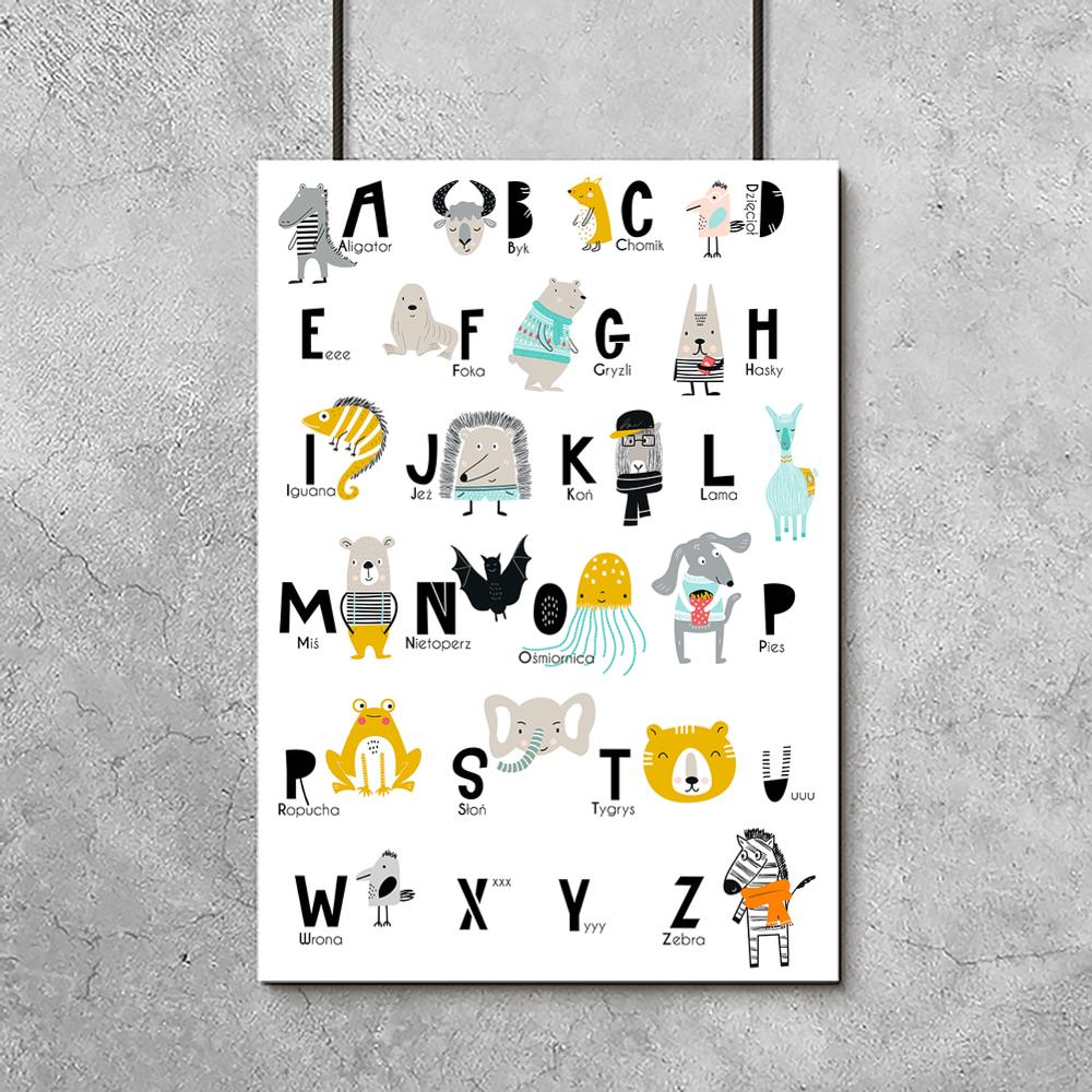 Plakat dziecięcy motywem alfabetu oraz zwierzątek