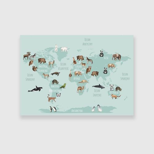 Obraz z mapą i zwierzętami