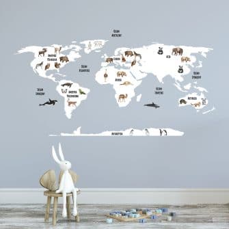 naklejka mapa świata i zwierzątka