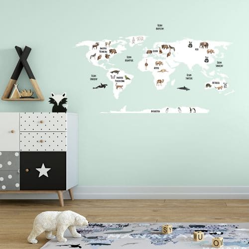 skandynawska naklejka z mapą i zwierzętkami