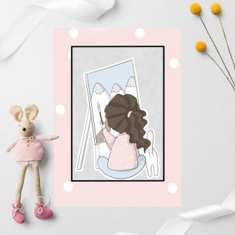 Plakat dla dziecka - Dziewczynka malująca góry