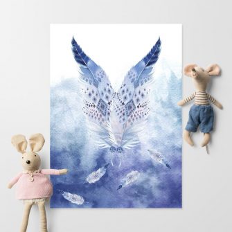 plakat z niebieskimi piórami dla dziecka