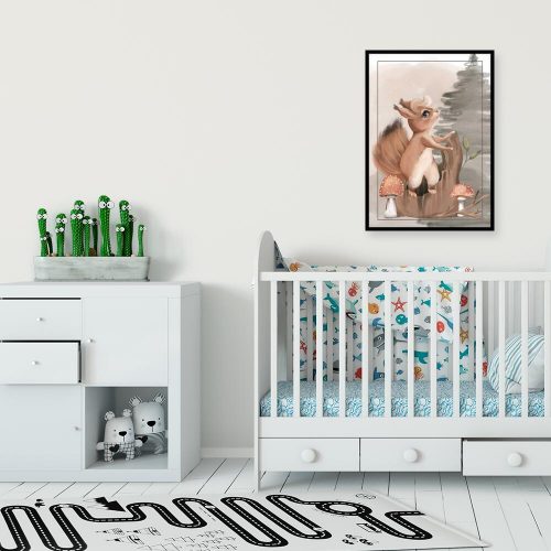 Plakat z wiewiórką na pniu do pokoju dziecka