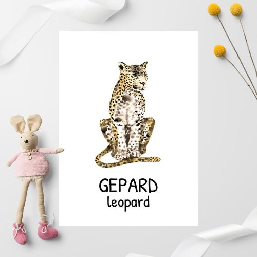 beżowo-żółty gepard na plakacie dla dzieci