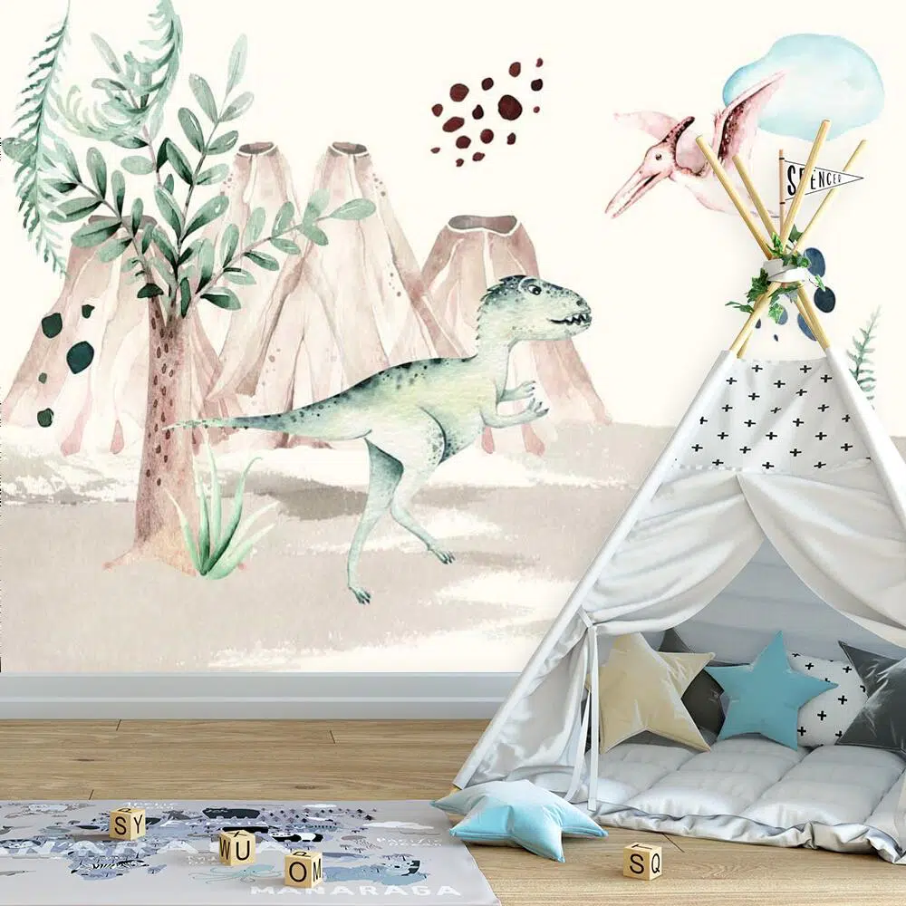 Foto-tapeta chłopięca z bajkowym dinozaurem Foto-tapeta chłopięca z bajkowym dinozaurem