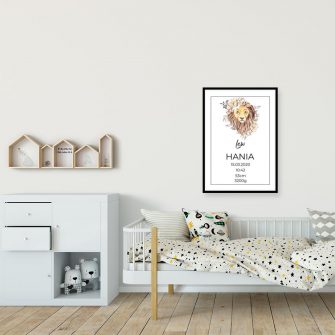 Plakat z metryczką i znakiem zodiaku dla dziecka