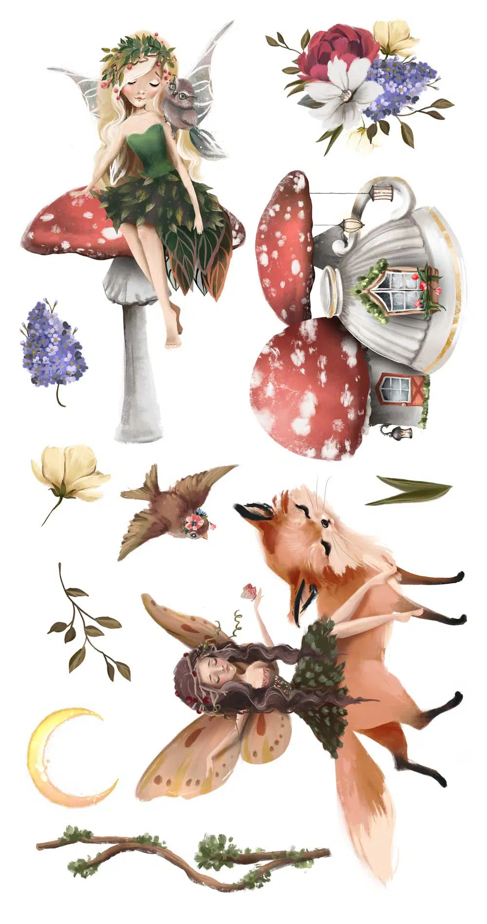 Leśne naklejki do dziecięcego pokoju - Kraina wróżek Leśne naklejki do dziecięcego pokoju - Kraina wróżek