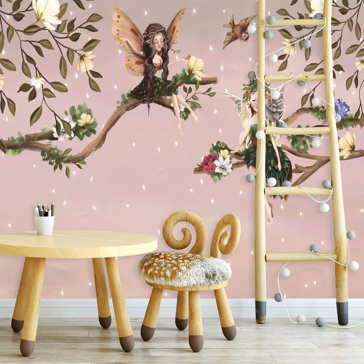 Elfy i ptaszki - fototapeta dla dzieci Elfy i ptaszki - fototapeta dla dzieci