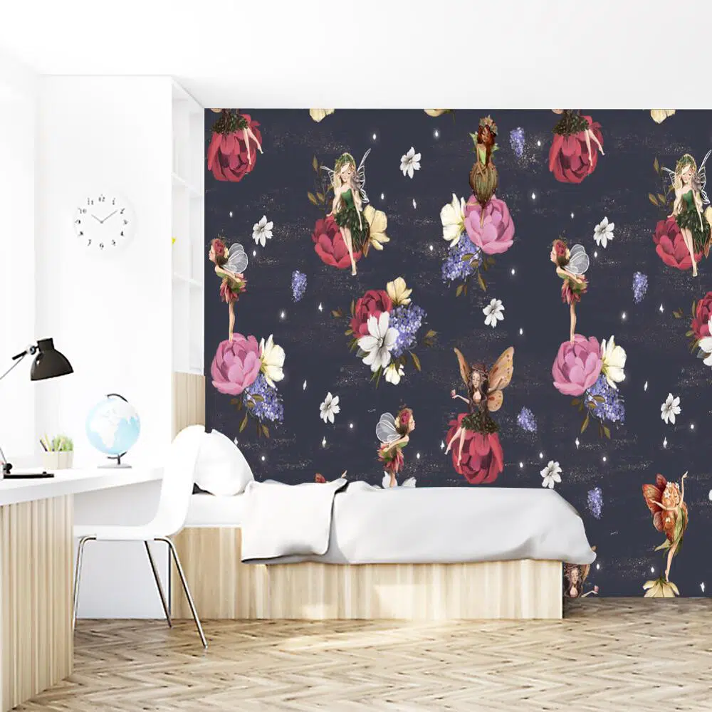 Magiczne elfy pośród piwonii - fototapeta dla dzieci Magiczne elfy pośród piwonii - fototapeta dla dzieci