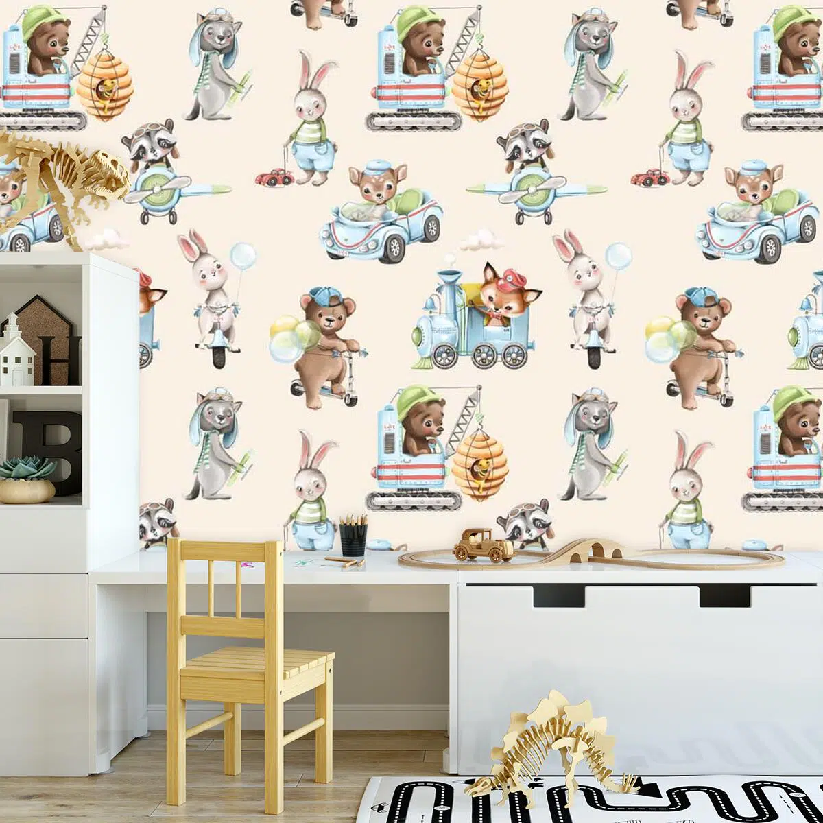 Zwierzątka i Autka - fototapeta dla dzieci Zwierzątka i Autka - fototapeta dla dzieci