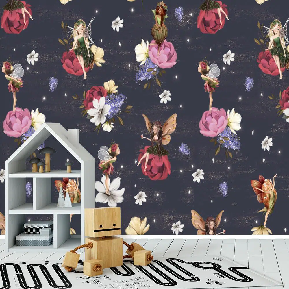 Fantastyczne elfy pośród piwonii - fototapeta dla dzieci Fantastyczne elfy pośród piwonii - fototapeta dla dzieci