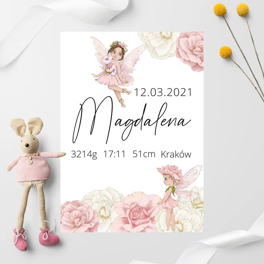 Plakat dla Magdaleny z jej danymi urodzeniowymi