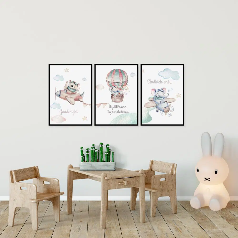 plakat tryptyk balon i samoloty