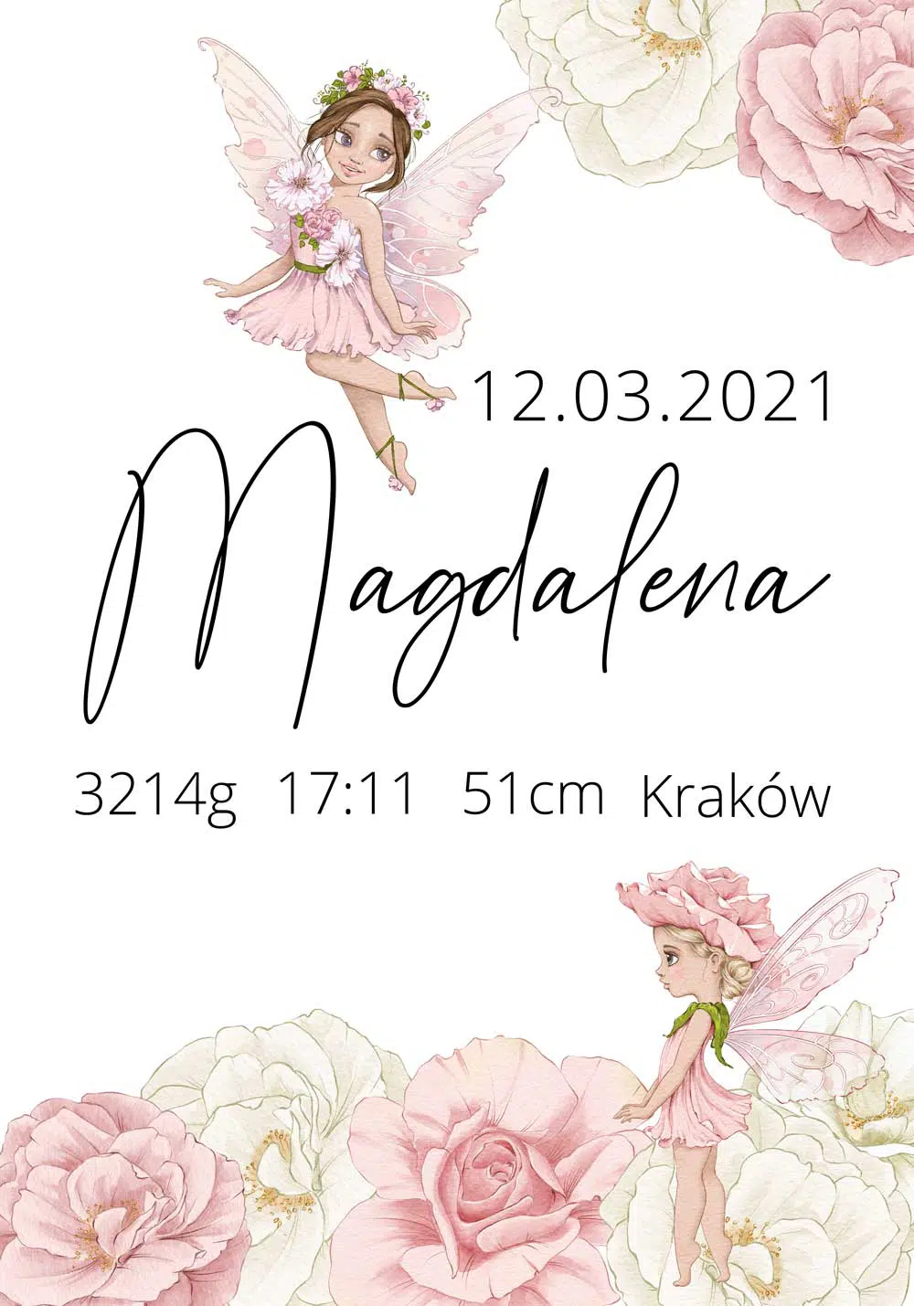 Plakat z imieniem dla noworodka z czarodziejkami