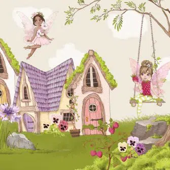 Tapeta domki wróżek do ozdoby żłobka