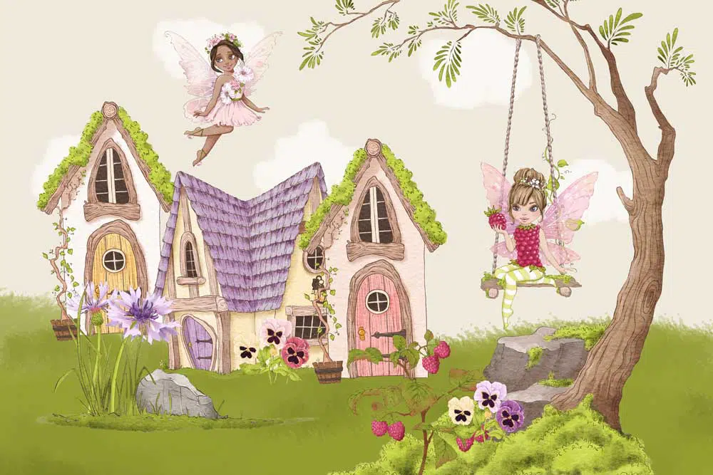 Tapeta domki wróżek do ozdoby żłobka Tapeta domki wróżek do ozdoby żłobka