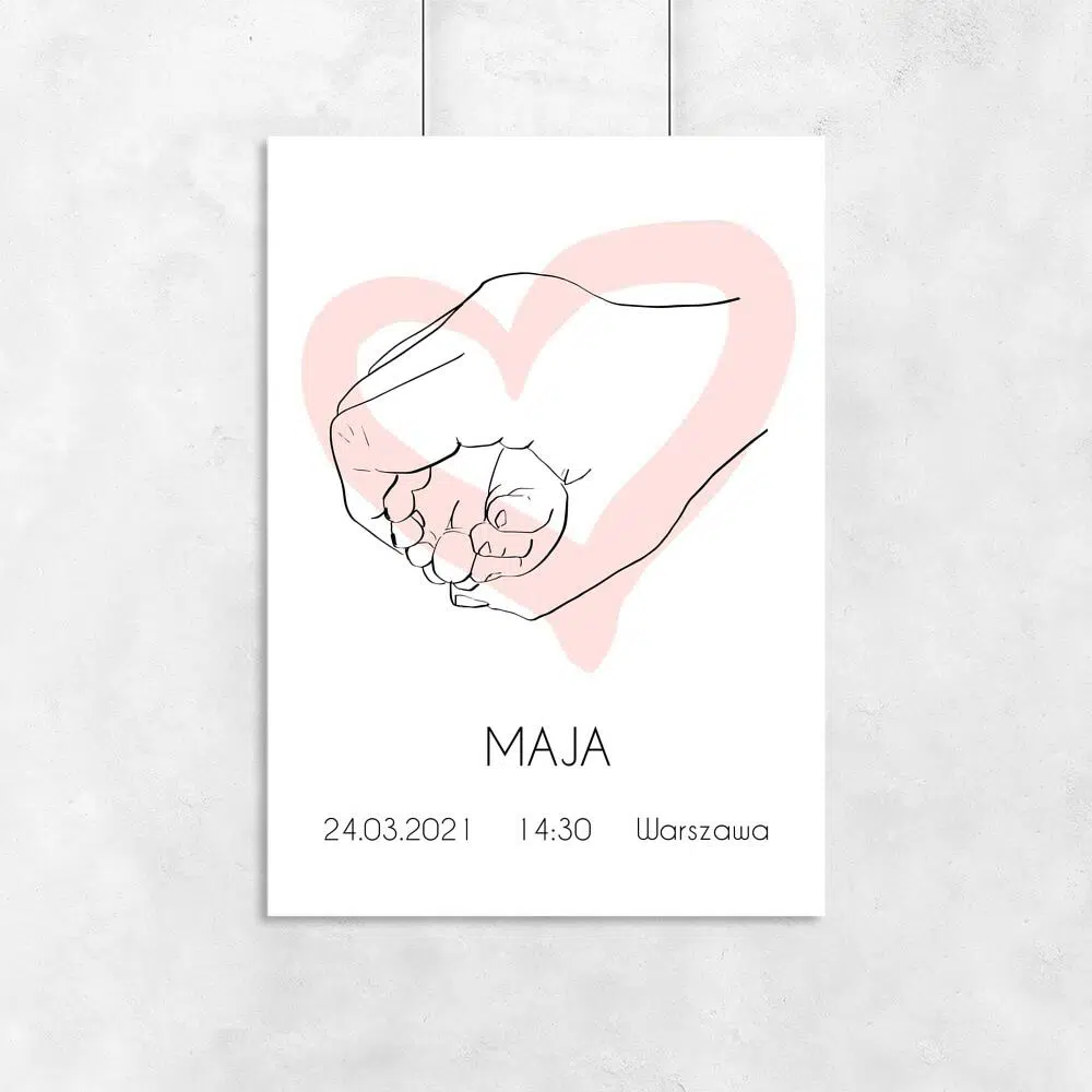 Plakat imienny dla dziewczynki z motywem stópek nad łóżeczko