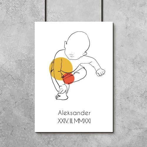 Pomarańczowy plakat line art dla chłopca