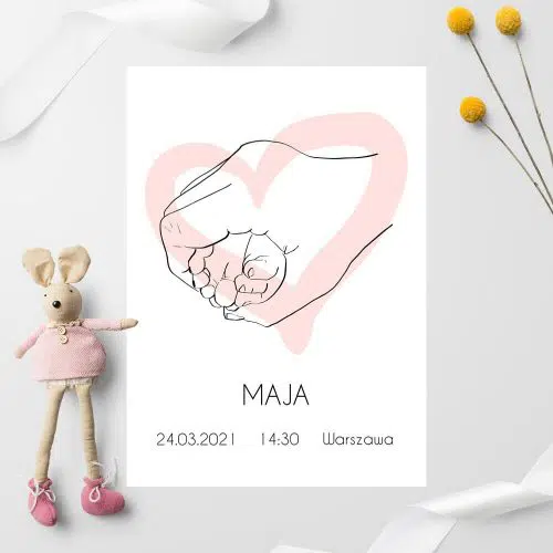 Plakat imienny dla dziewczynki z motywem stópek