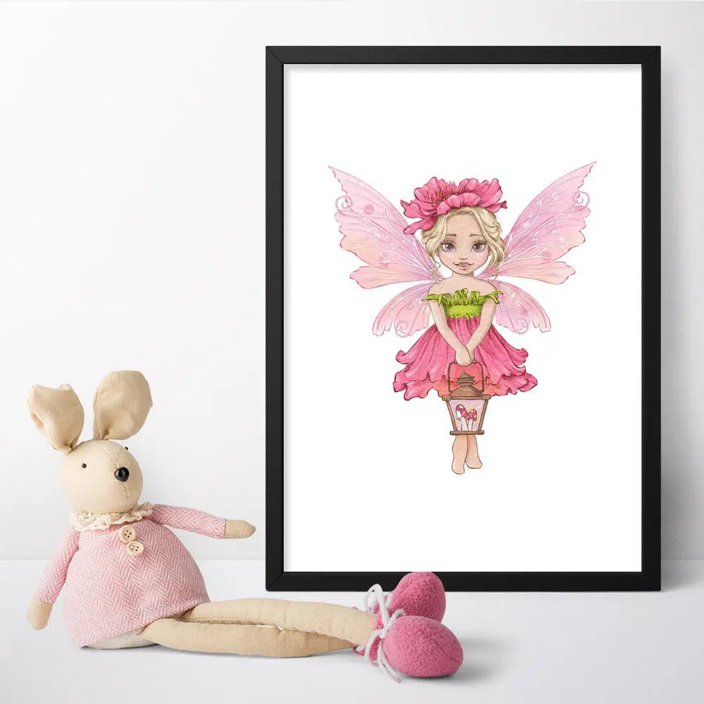 Różowy plakat z wróżką dla dziewczynki