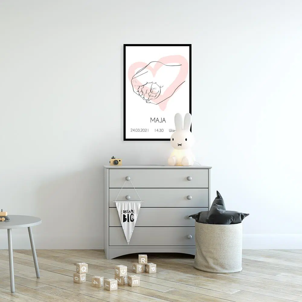 Plakat imienny do pokoju niemowlaka - Line art