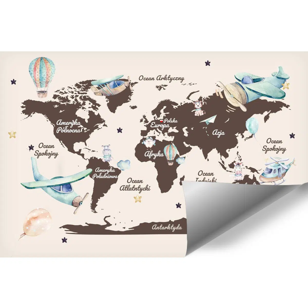 Tapeta dla dzieci z mapą świata i balonami Tapeta dla dzieci z mapą świata i balonami