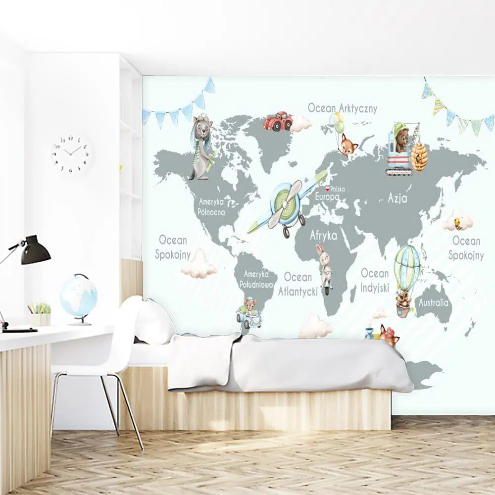 Fototapeta dla dzieci - mapa i zwierzątka Fototapeta dla dzieci - mapa i zwierzątka