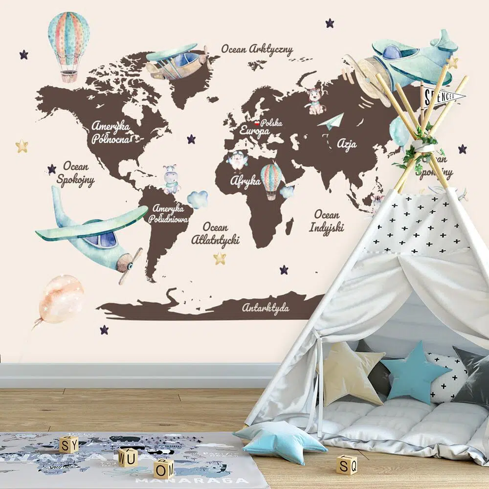 Foto-tapeta statki powietrzne na tle mapy świata Foto-tapeta statki powietrzne na tle mapy świata
