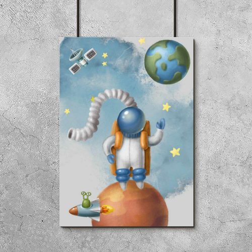 Plakat dla dzieci z kosmosem i ufoludkiem