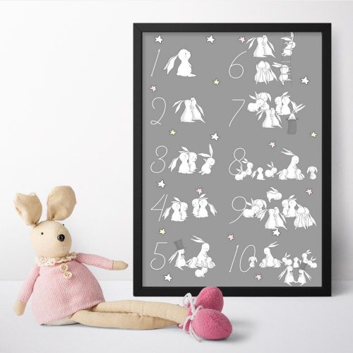 Plakat z króliczkami i cyferkami