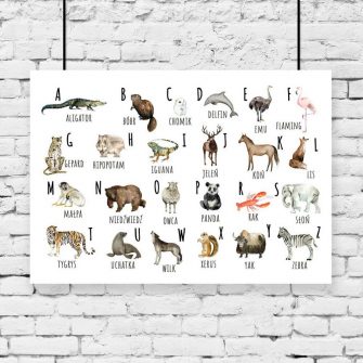 Plakat z alfabetem i zwierzakami na świetlicę