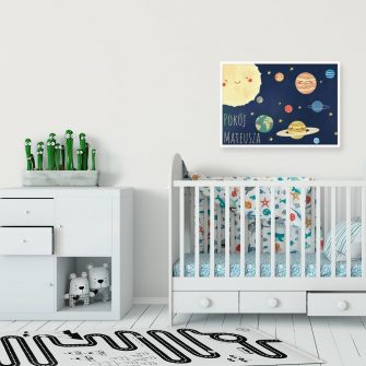 Plakat do pokoju dziecka z planetami i napisem pokój Mateusza
