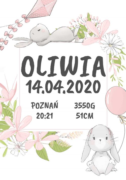 Plakat dla dziewczynki z króliczkami